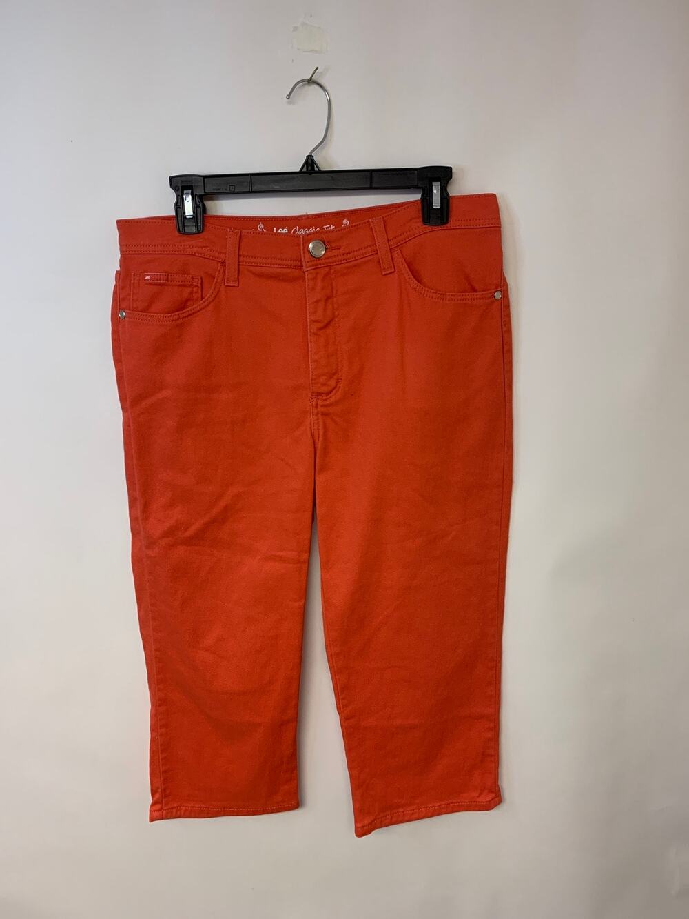 Lee Capri Denim Pant Classic Fit Vibrant Orange Summer Casual Womens SZ 12